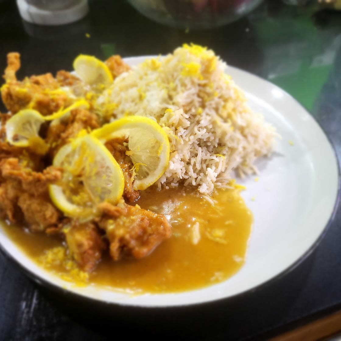 Lemon chicken with egg fried rice