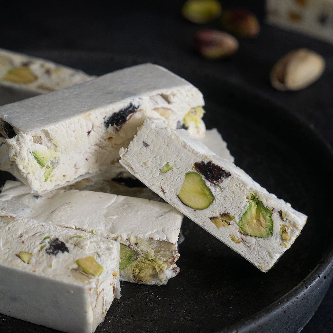 Nougat with almonds, pistachios and dried cherries