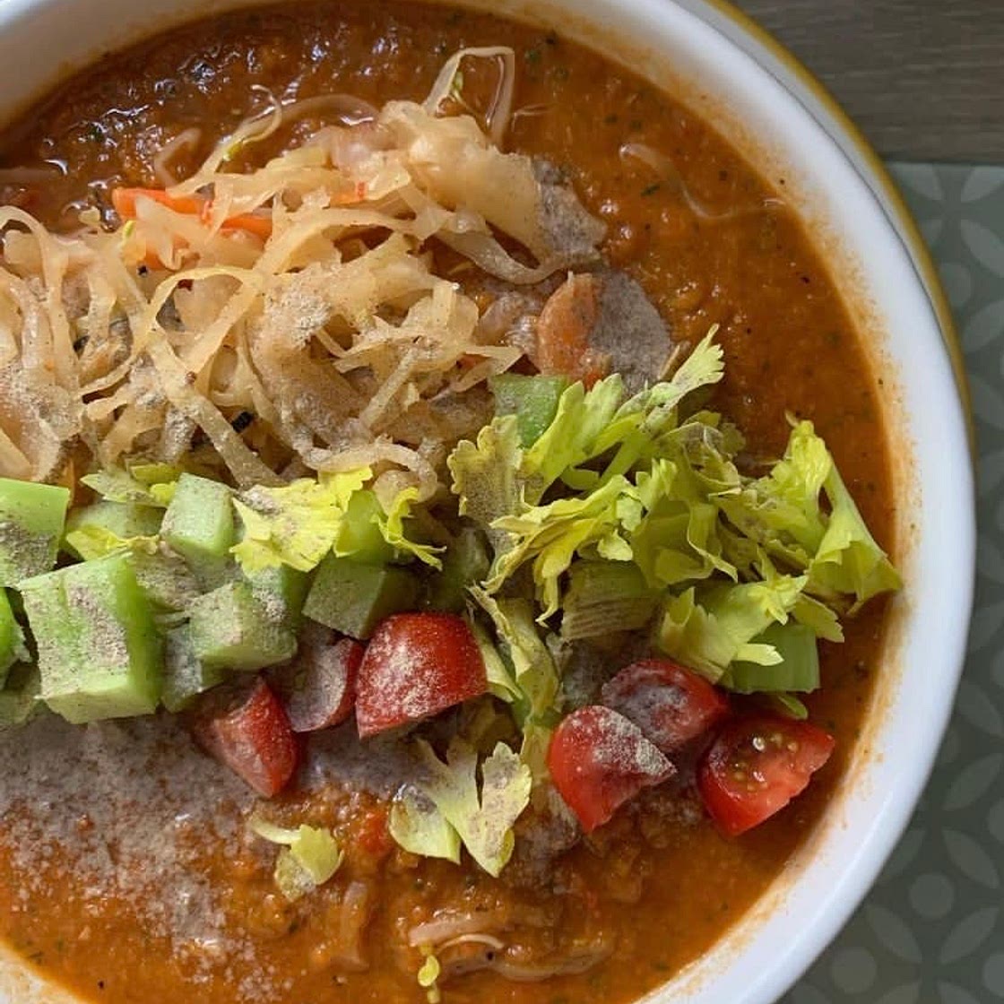 Sweet potato, carrot, ginger, chilli and celery soup 