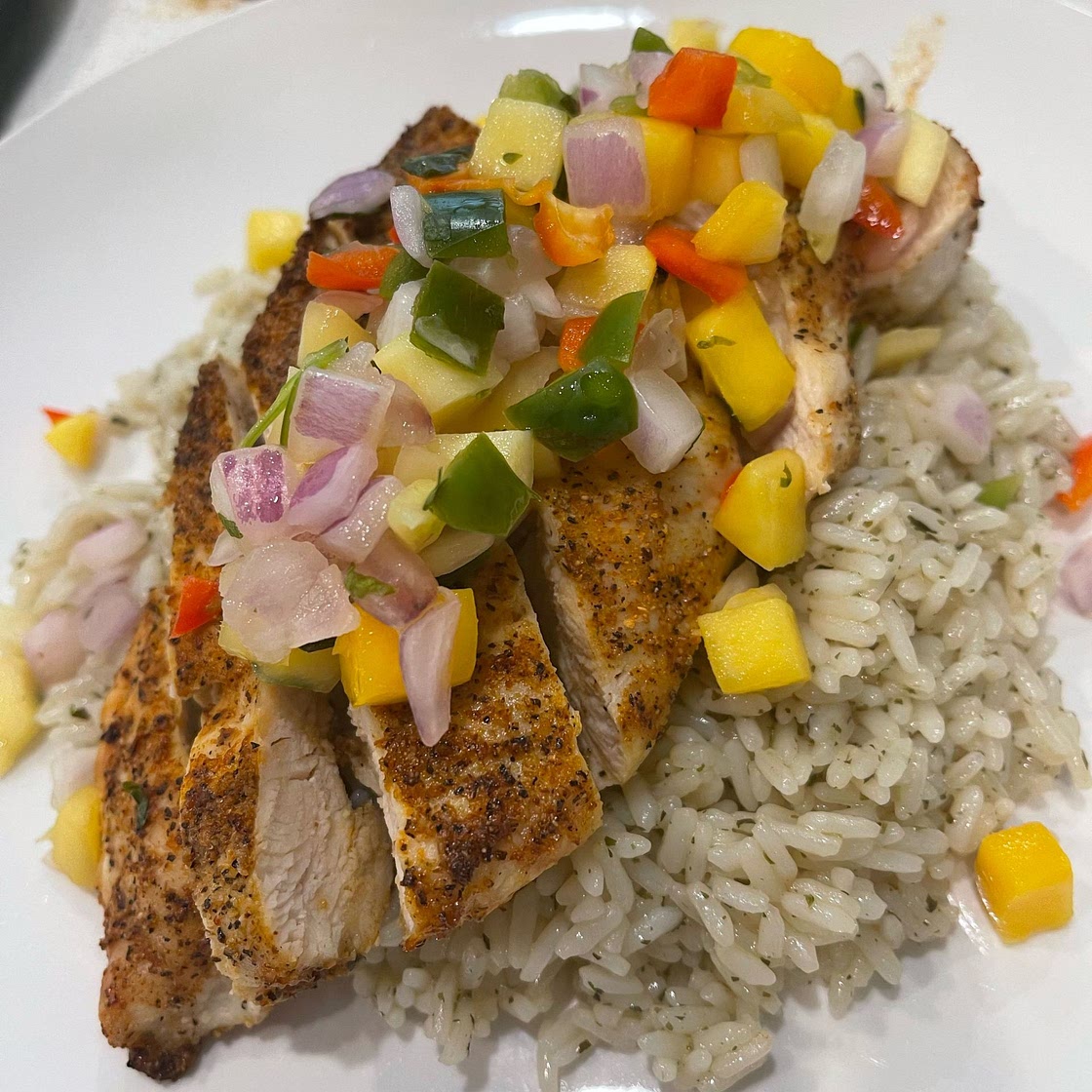 Air fryer chicken with a delicious mango salsa