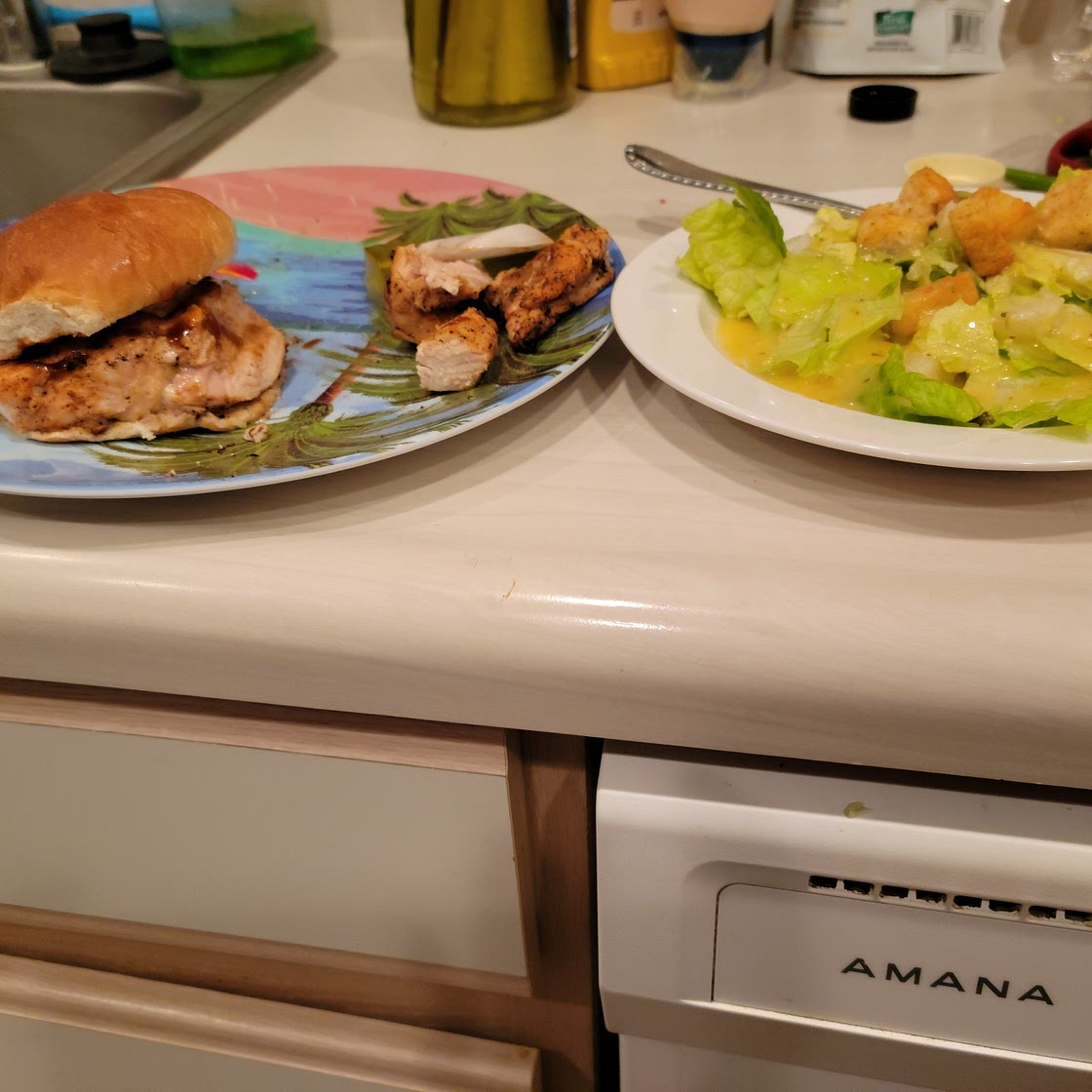 Grilled BBQ Chicken Sandwiches and salad