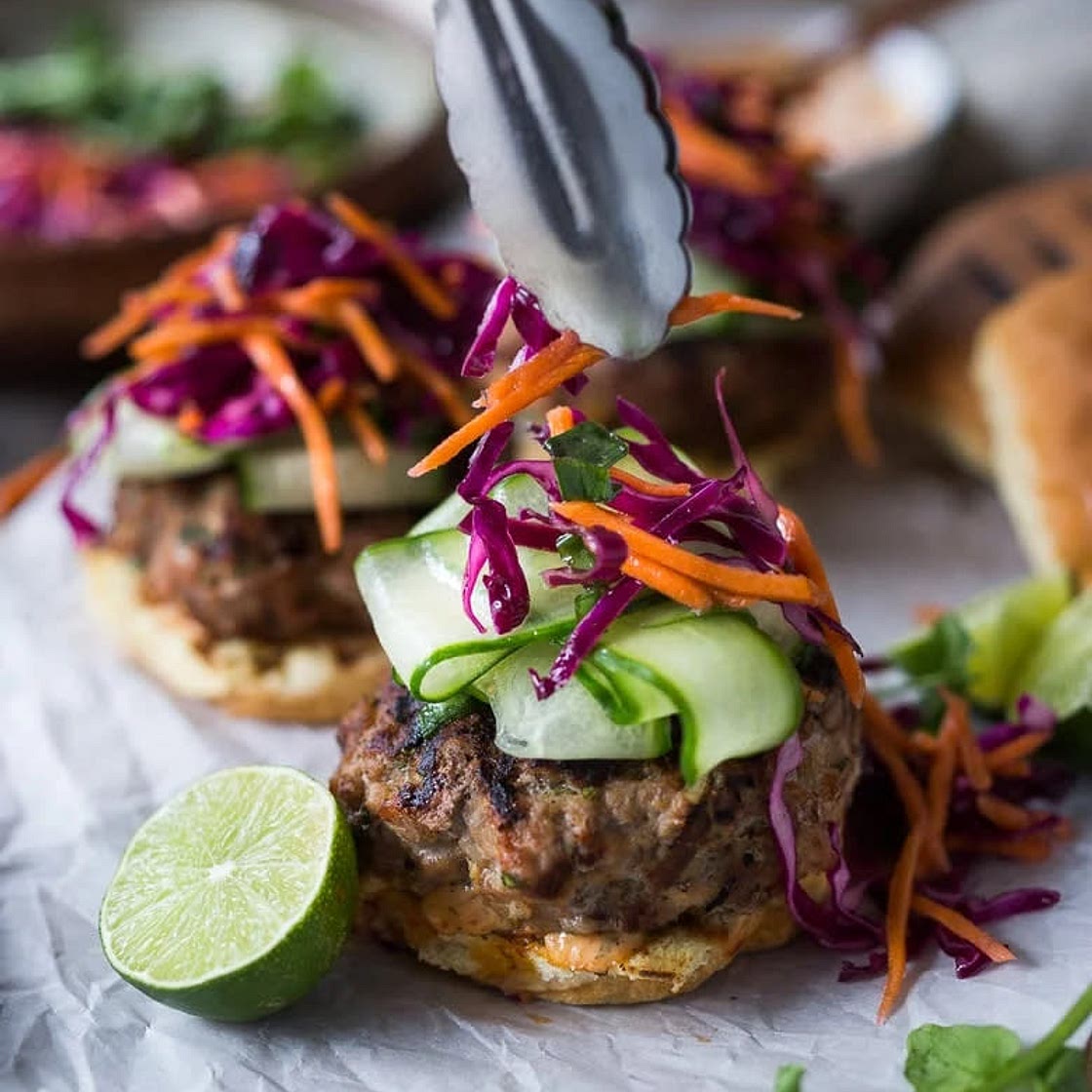 Thai Turkey Burgers with Crunchy Asian Slaw