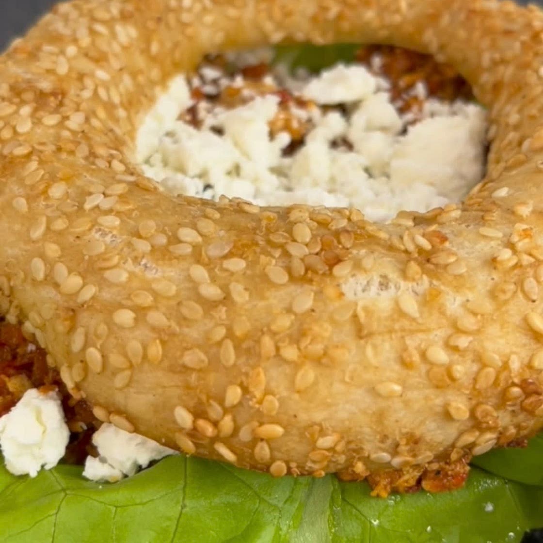 Balkan style sesame bread sandwich