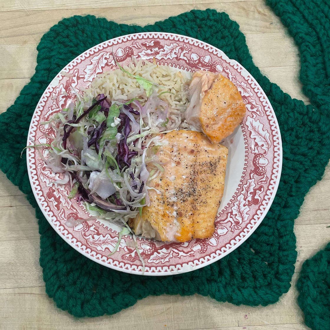 Roasted Salmon With Miso Rice and Ginger-Scallion Vinaigrette
