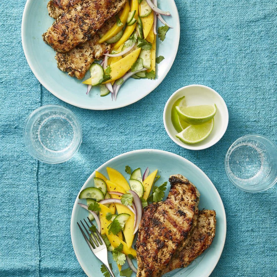 Jerk Chicken with Mango Cucumber Salad