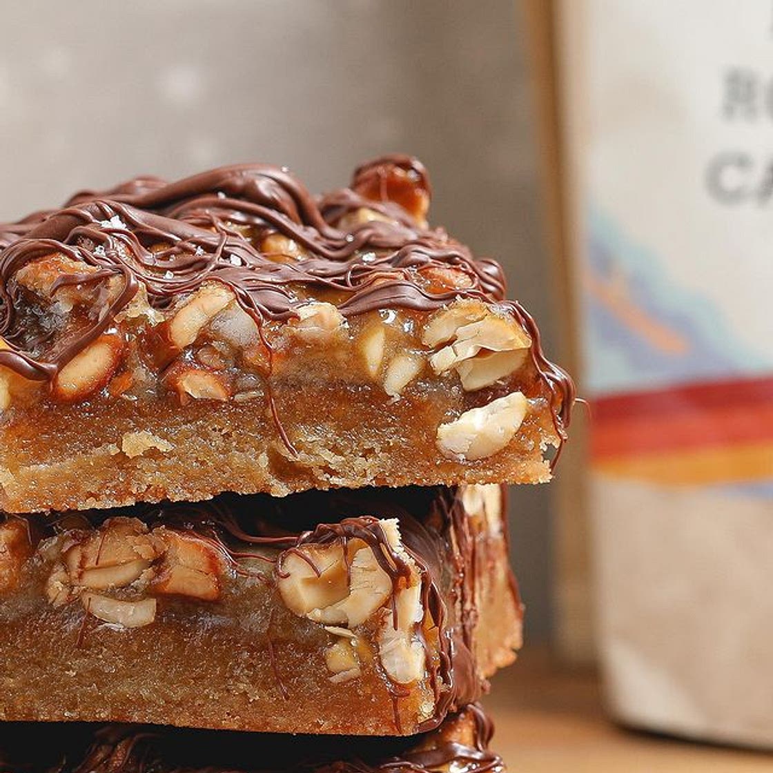 Chocolate Cashew Bars. Meet my new addiction. These cashew bars were taste tested by almost a dozen people, all absolutely fell in love with them! The star ingredient, Maple Roasted Cashews. They're made in small batches at their solar powered bakery and a