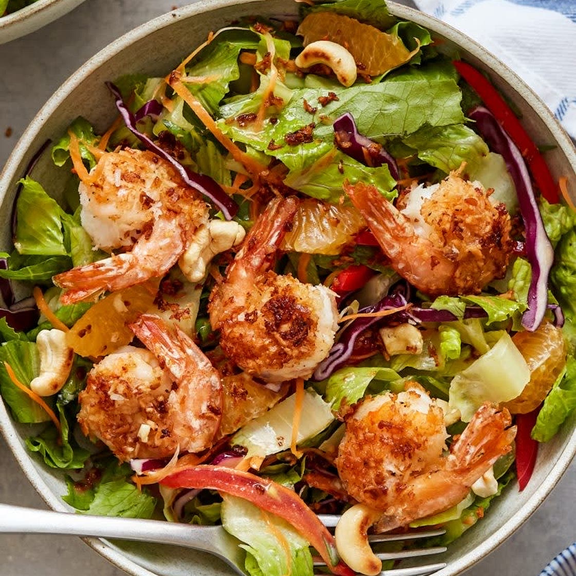 Coconut Shrimp Salad with Sesame-Ginger Vinaigrette - PrimalGourmet