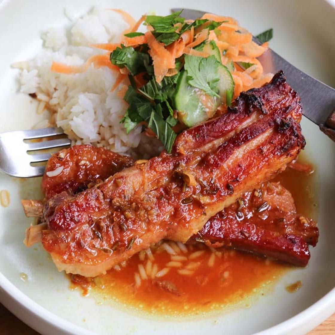 Sweet and Sour Pork Belly rashers baked in one pot