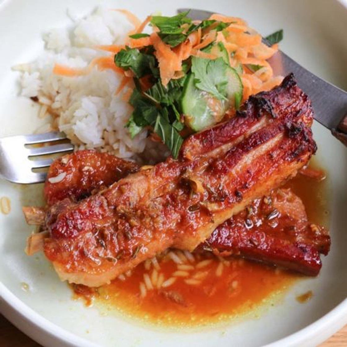 Sweet and Sour Pork Belly rashers baked in one pot