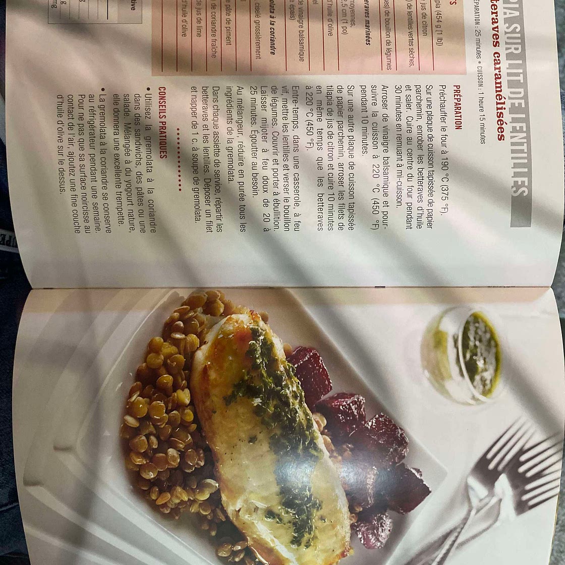 Tilapoa sur lit de lentilles et betteraves caramélisées