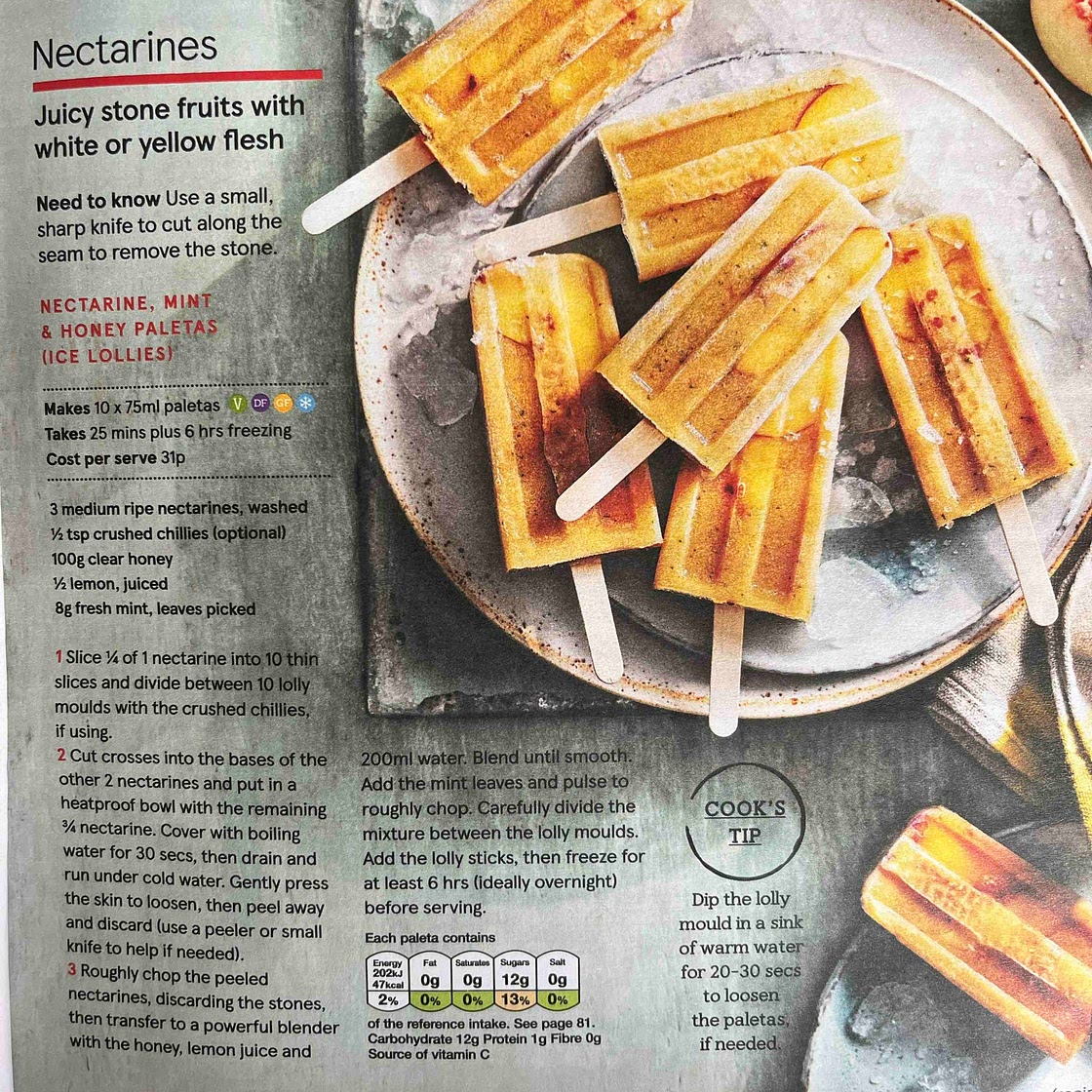 Nectarine ice lollies