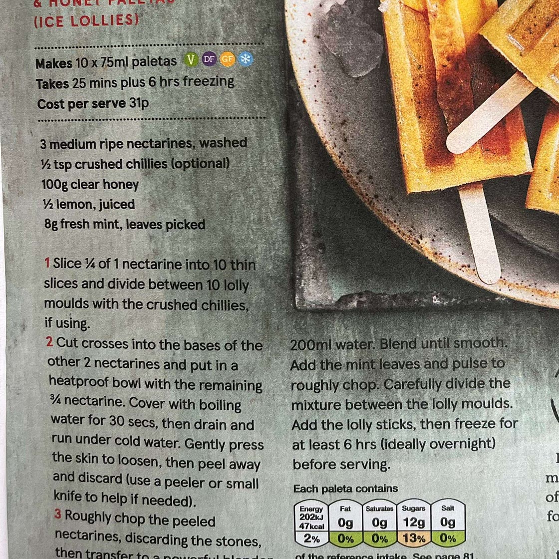 Nectarine ice lollies