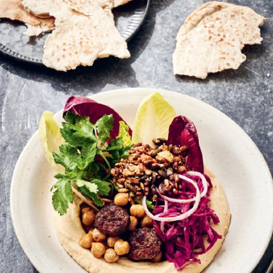 Pickles, Hummus, Garlic Sausage & Granola