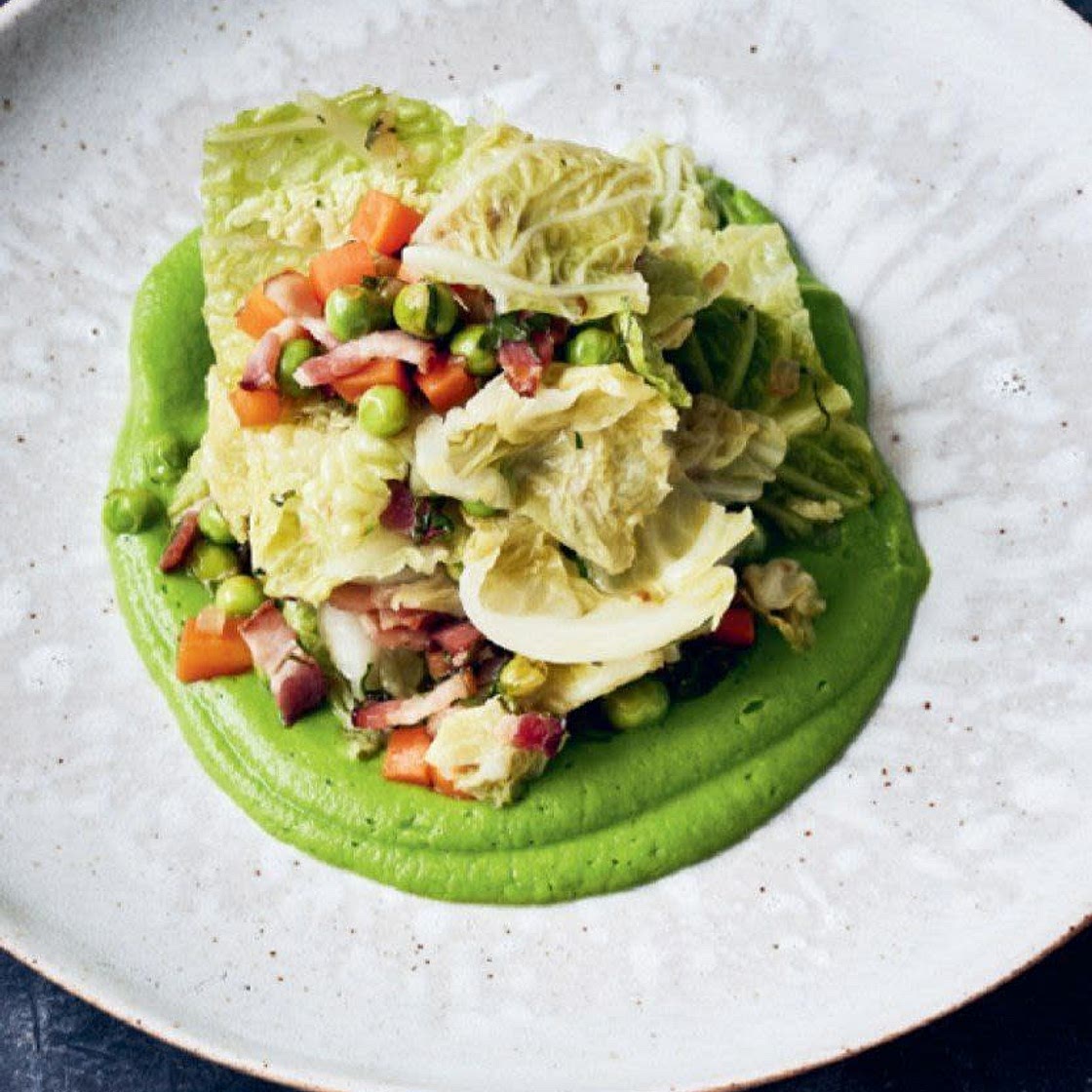 Warm Savoy Cabbage, Peas & Bacon