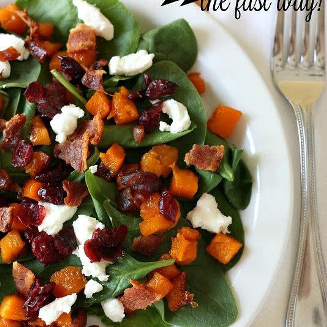 Butternut squash, bacon and spinach salad