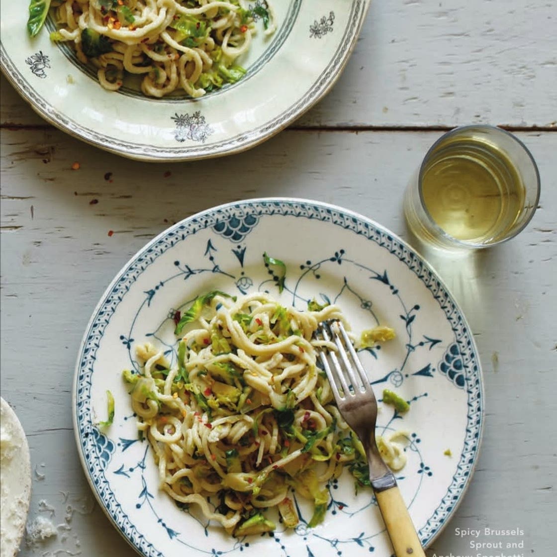 Spicy Brussels Sprout and Anchovy Spaghetti