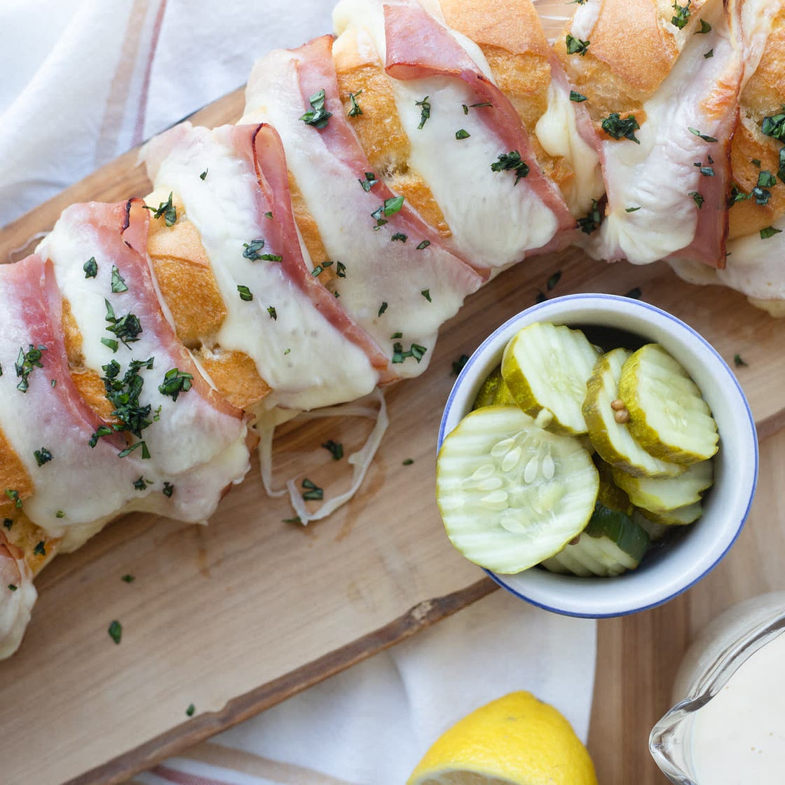Pull-Apart Ham and Cheese Baguette Recipe