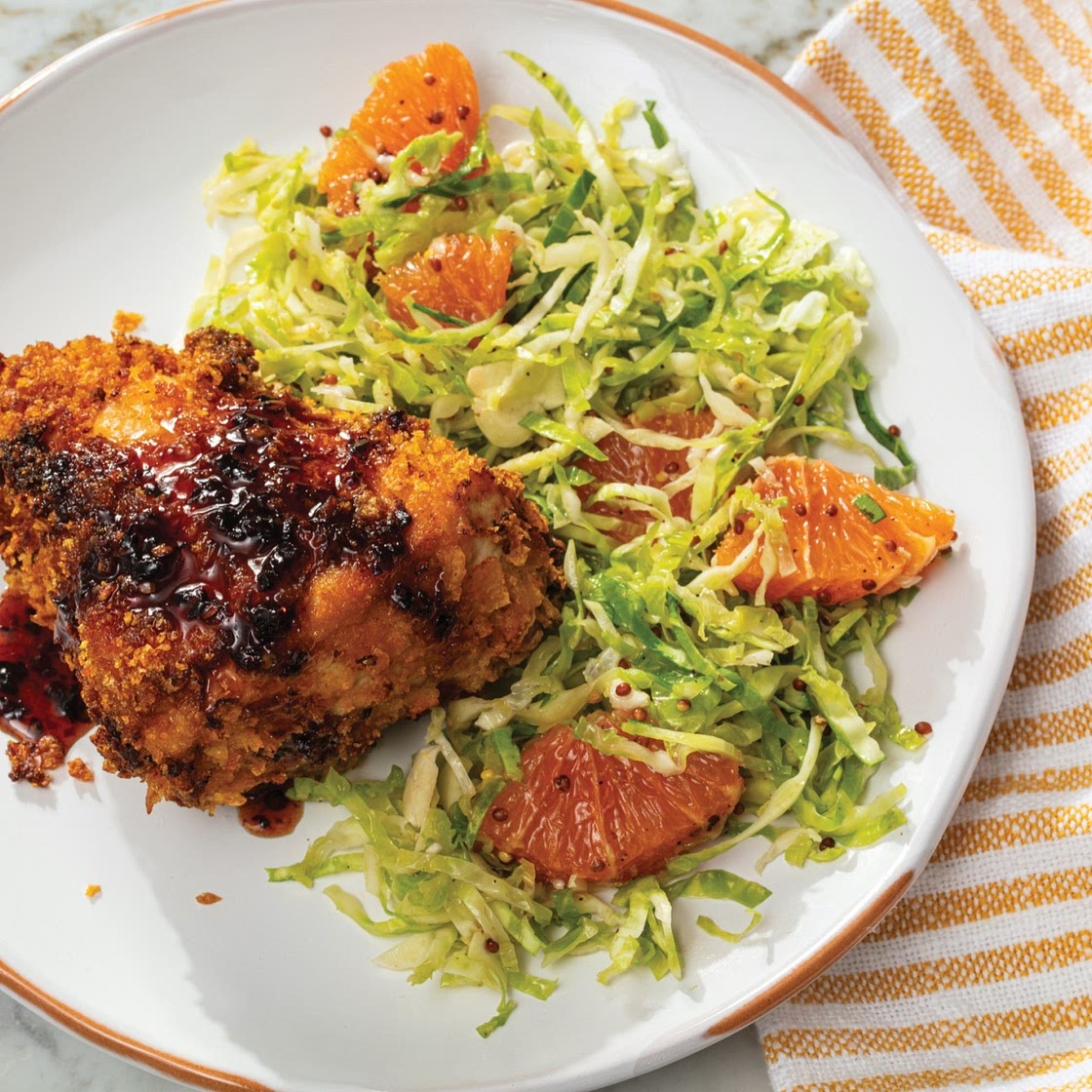 Chipotle-Honey Fried Chicken with Brussels Sprout and Citrus Salad