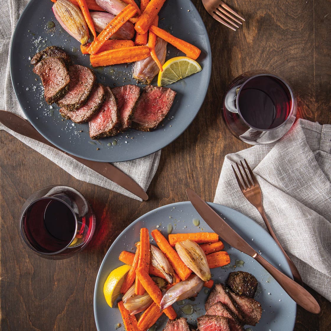 Lemon-Sage Top Sirloin Steak with Roasted Carrots and Shallots