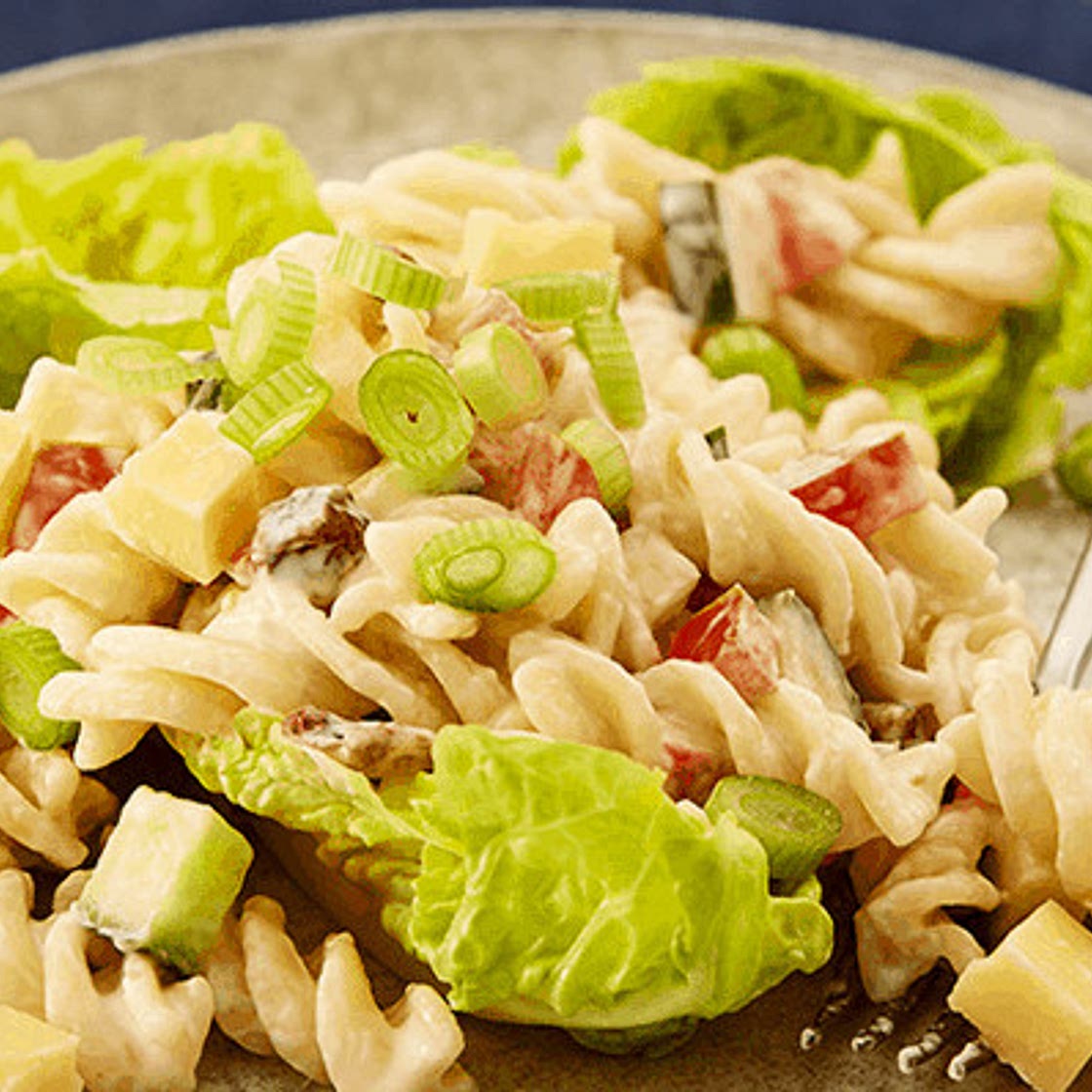 Pasta salad on lettuce