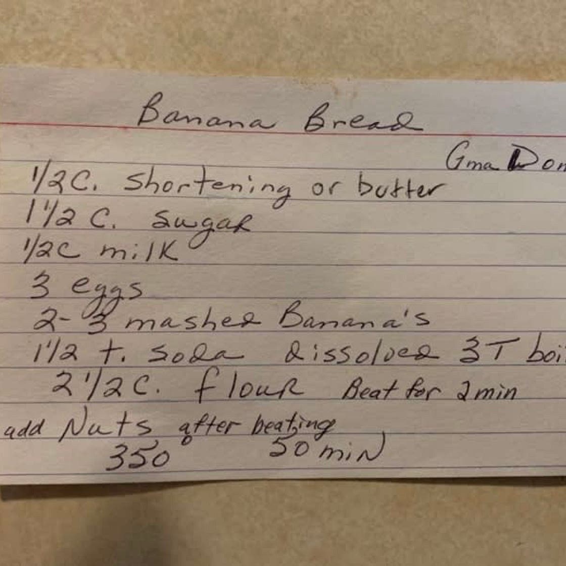 Grandma Donna’s Banana Bread