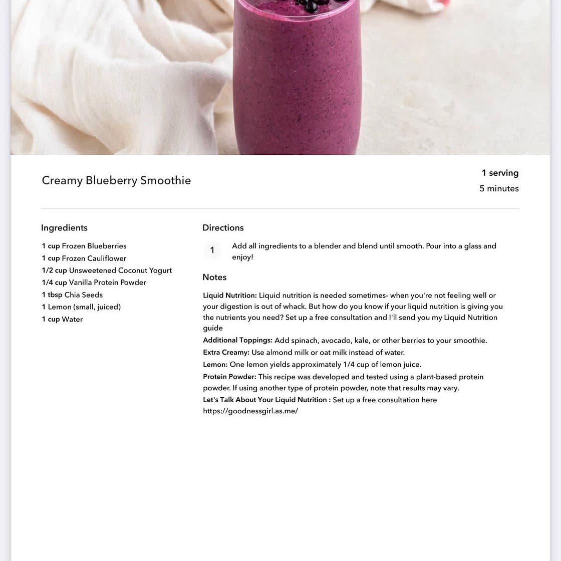 Creamy Blueberry Smoothie 