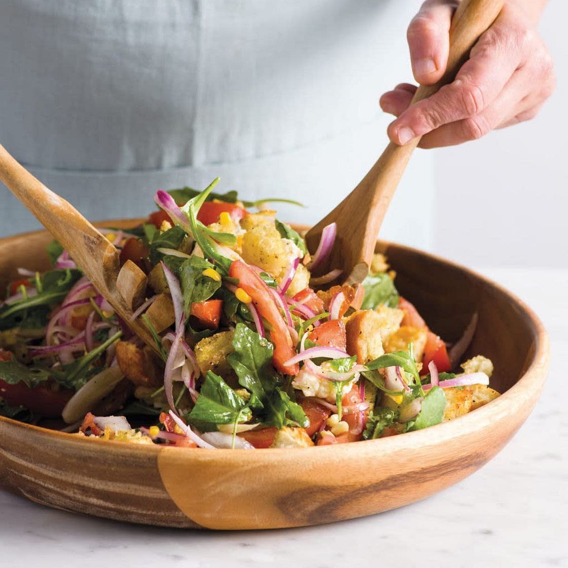 Tomato, Arugula and Bread Salad with Fresh Corn and Mozzarella