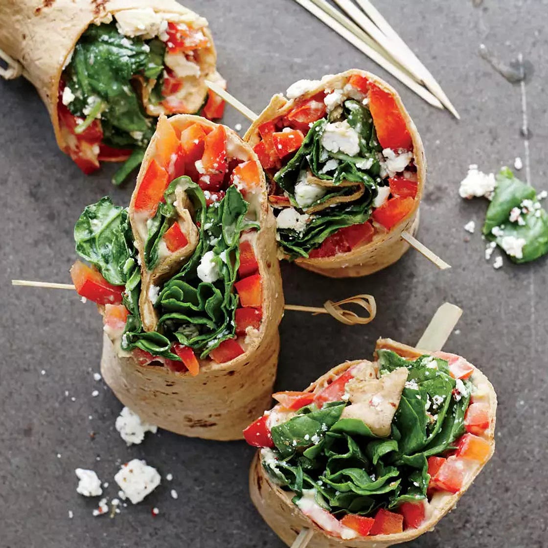 Spinach, Hummus, Bell Pepper Wraps