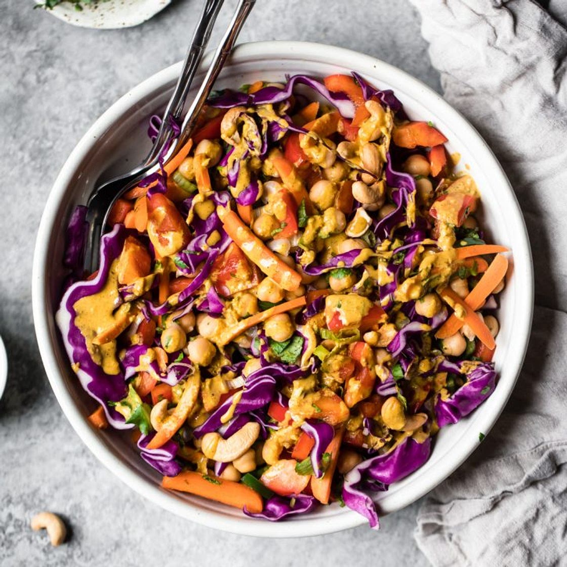 Chopped Thai Chickpea Salad with Curry Peanut Dressing