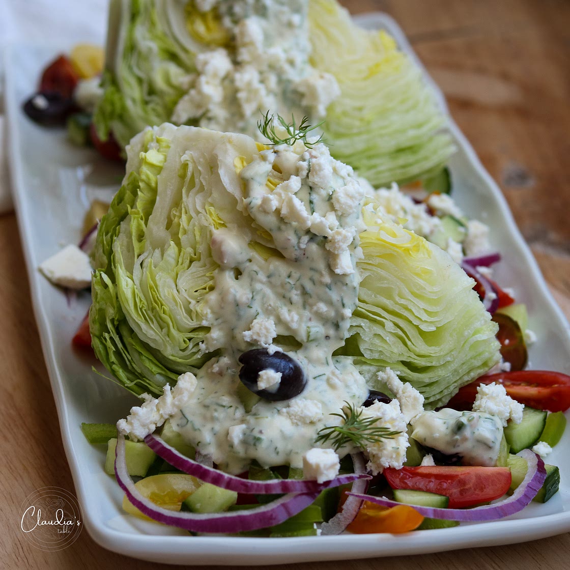 Greek Wedge Salad with Yogurt Dill Dressing