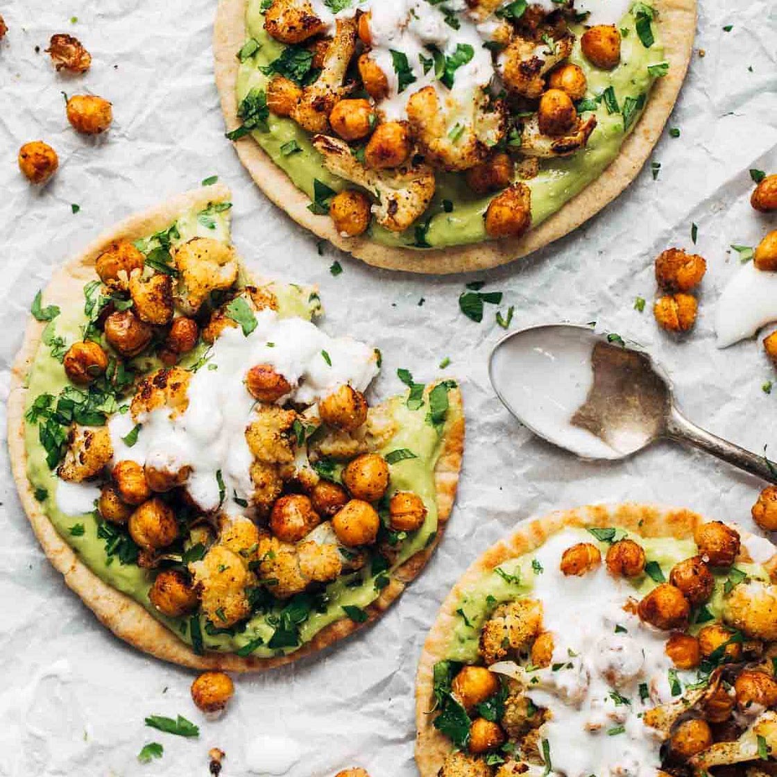 Roasted Veggie Pitas with Avocado Dip