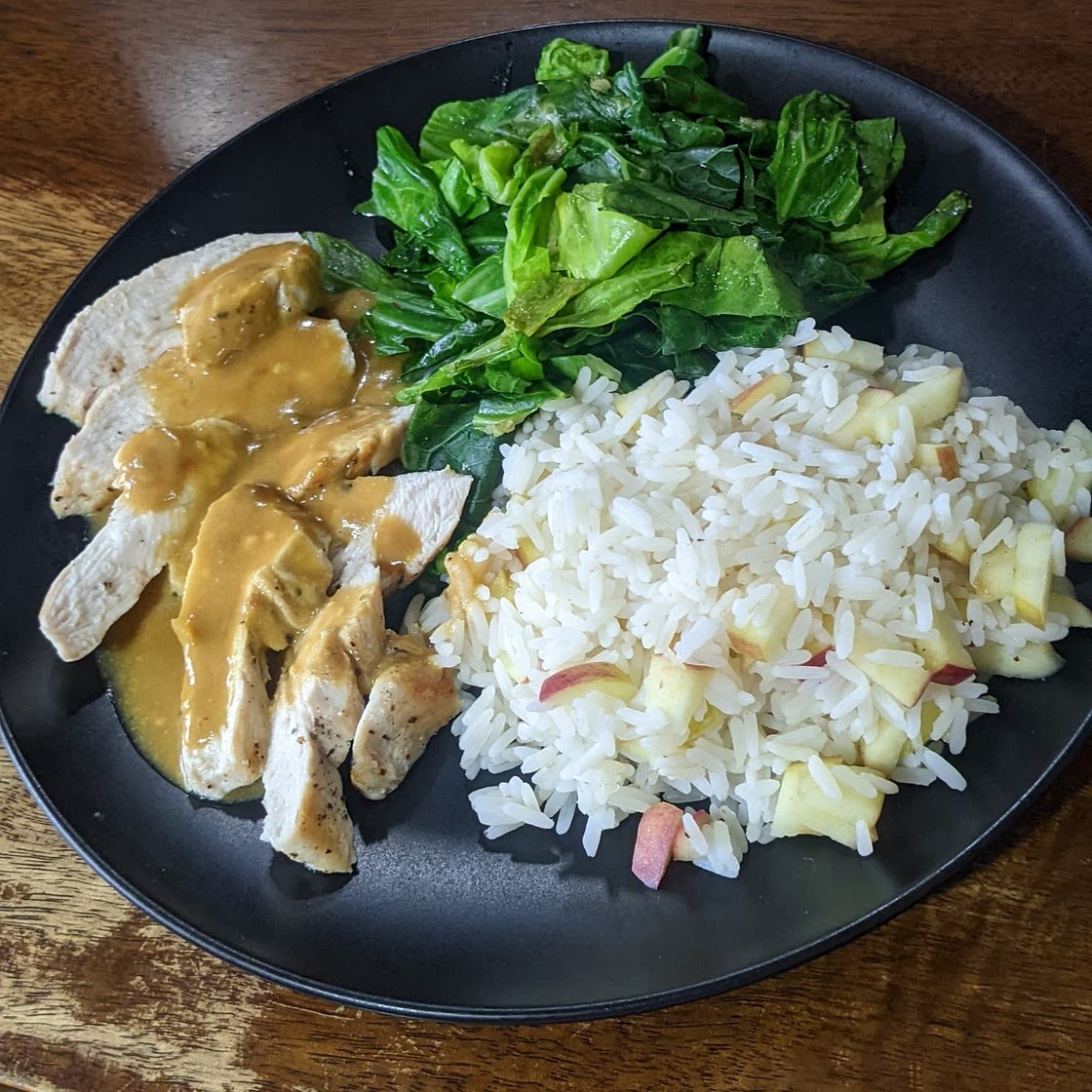 Dijon Chicken Breasts & Apple Rice with Spicy Collard Greens