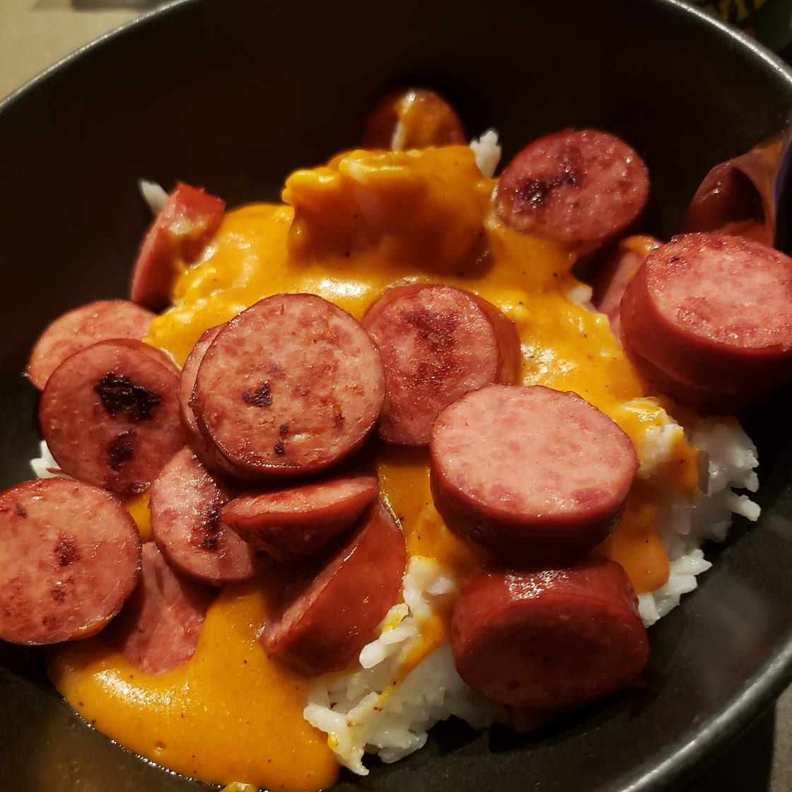 Cheesy Cheddar Kielbasa Rice