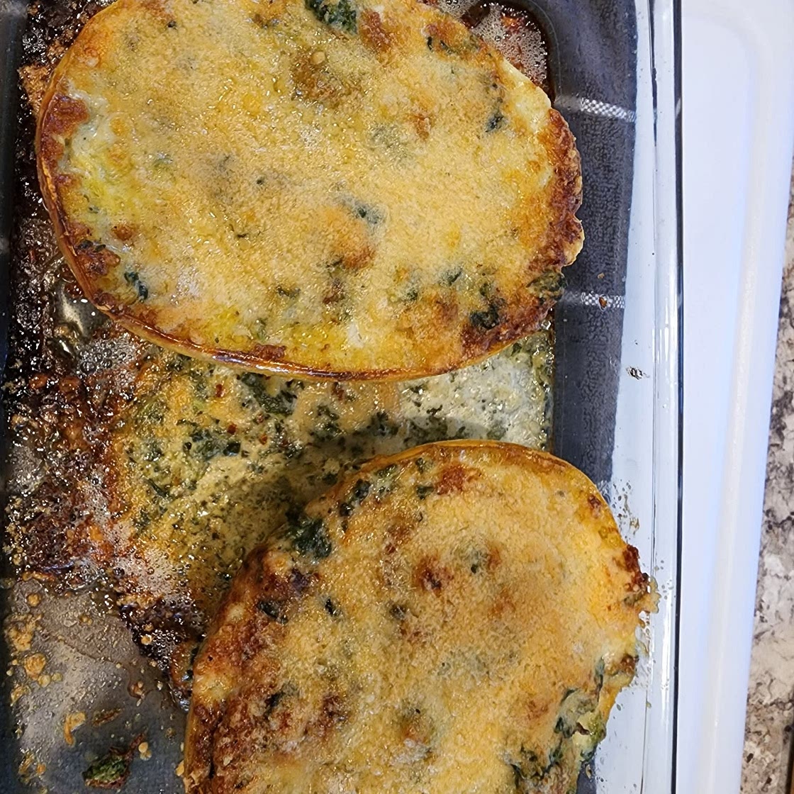 4 Cheese Roasted Garlic Alfredo Stuffed Spaghetti Squash