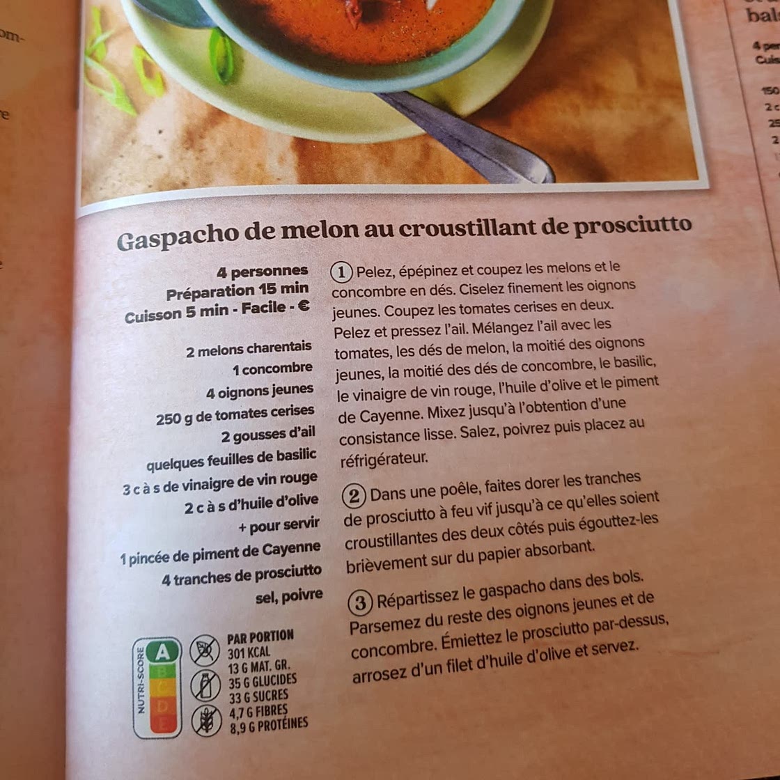 Gaspacho de melon au croustillant de prosciutto