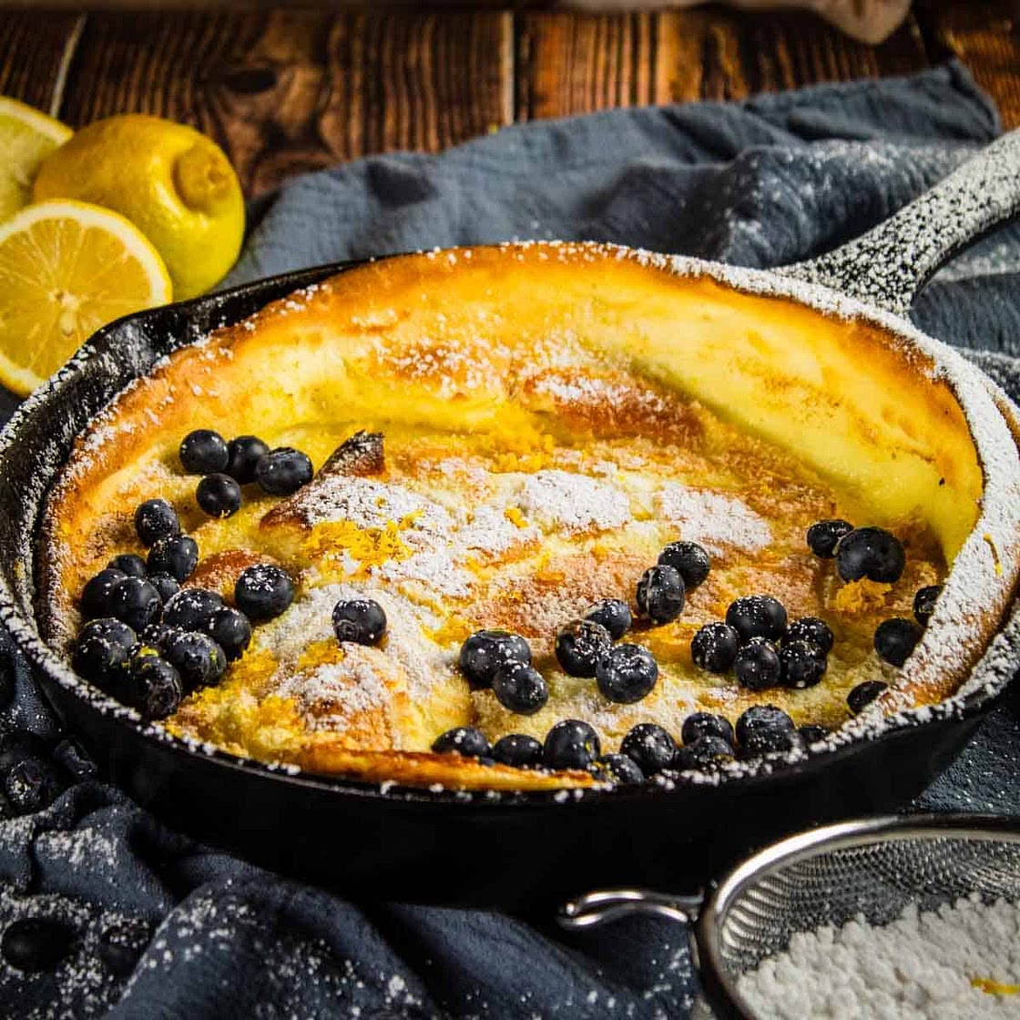 Lemon Dutch Baby with Fresh Blueberries