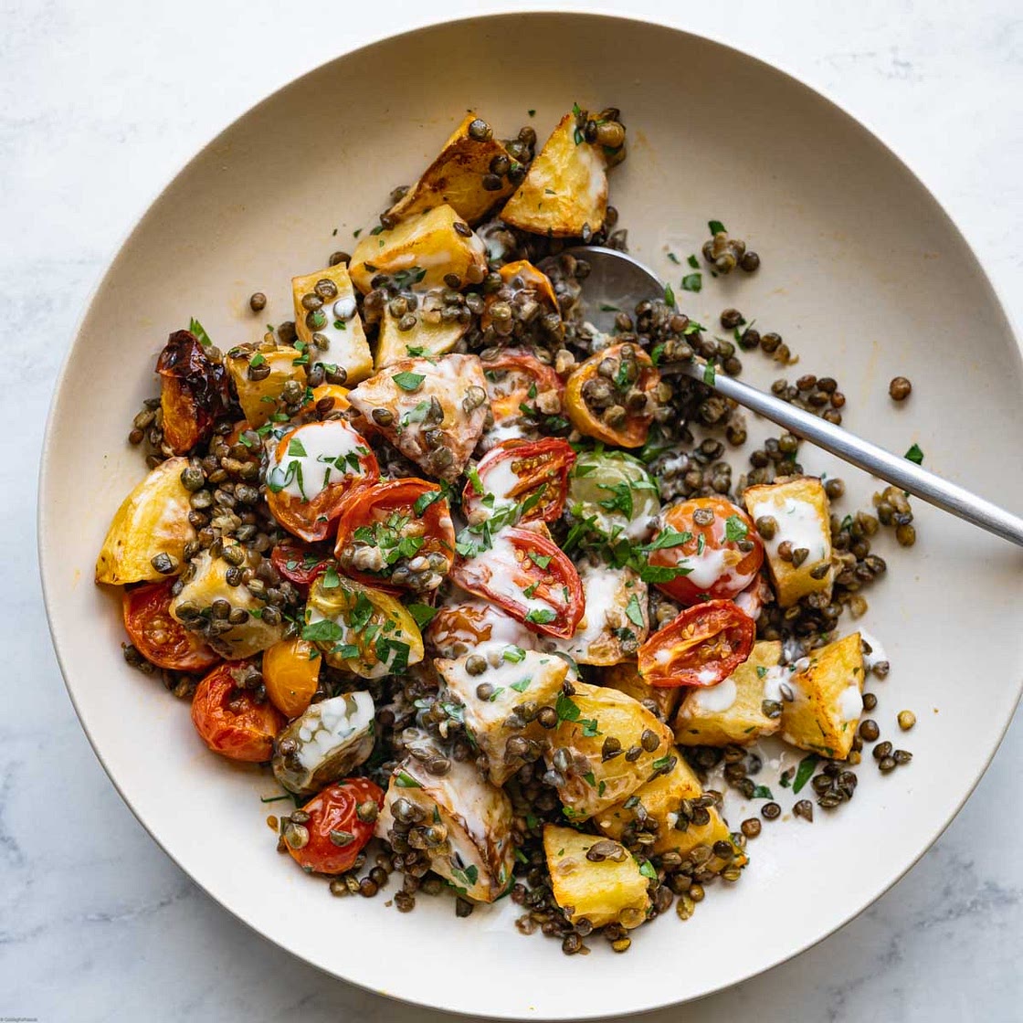 Warm Roasted Lentil & Potato Salad