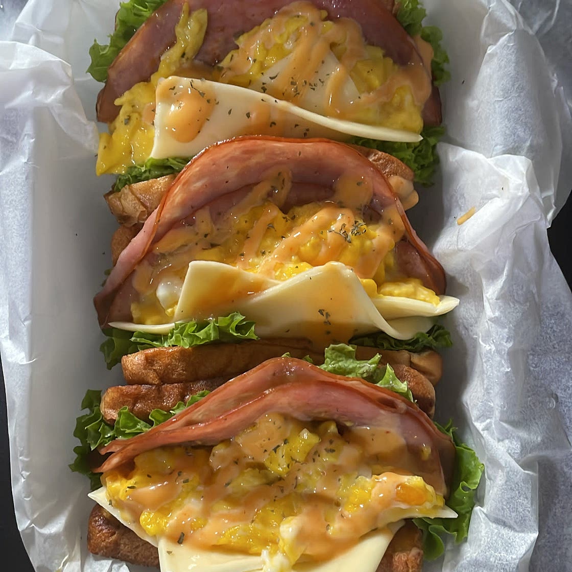 Egg, ham and cheese sandwiches