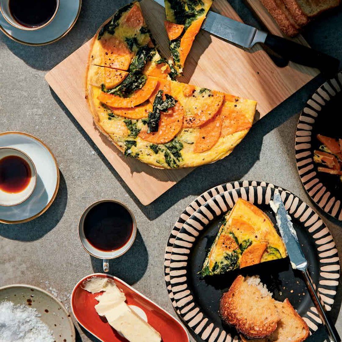 Slow-cooked dozen-egg frittata