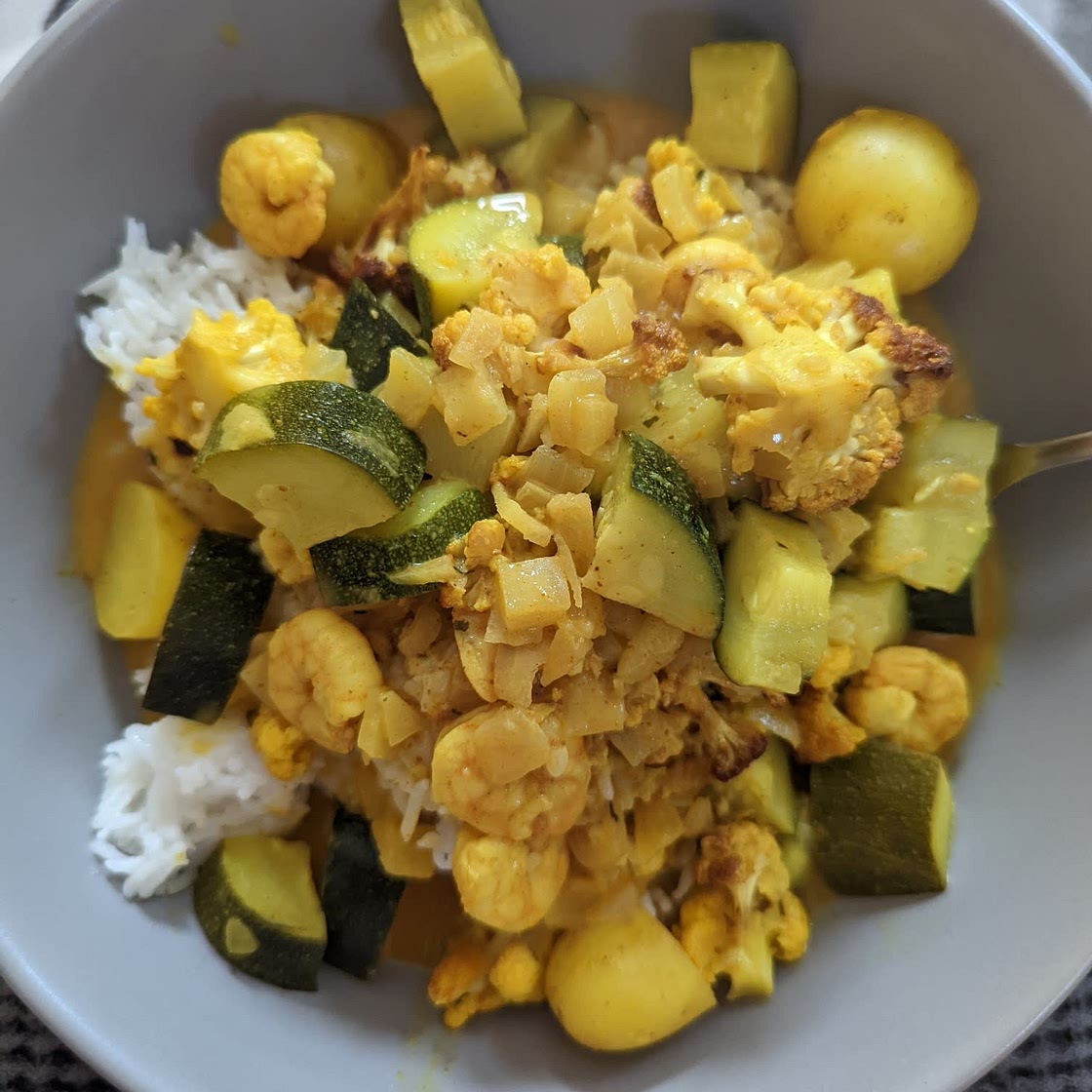 Prawn and Courgette Curry with Roasted Cauliflower