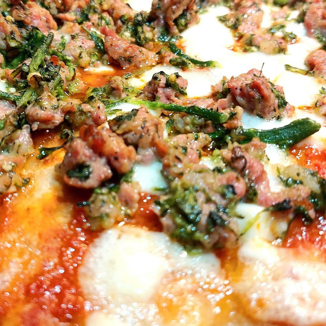 Pizza - Sausage and baby broccoli
