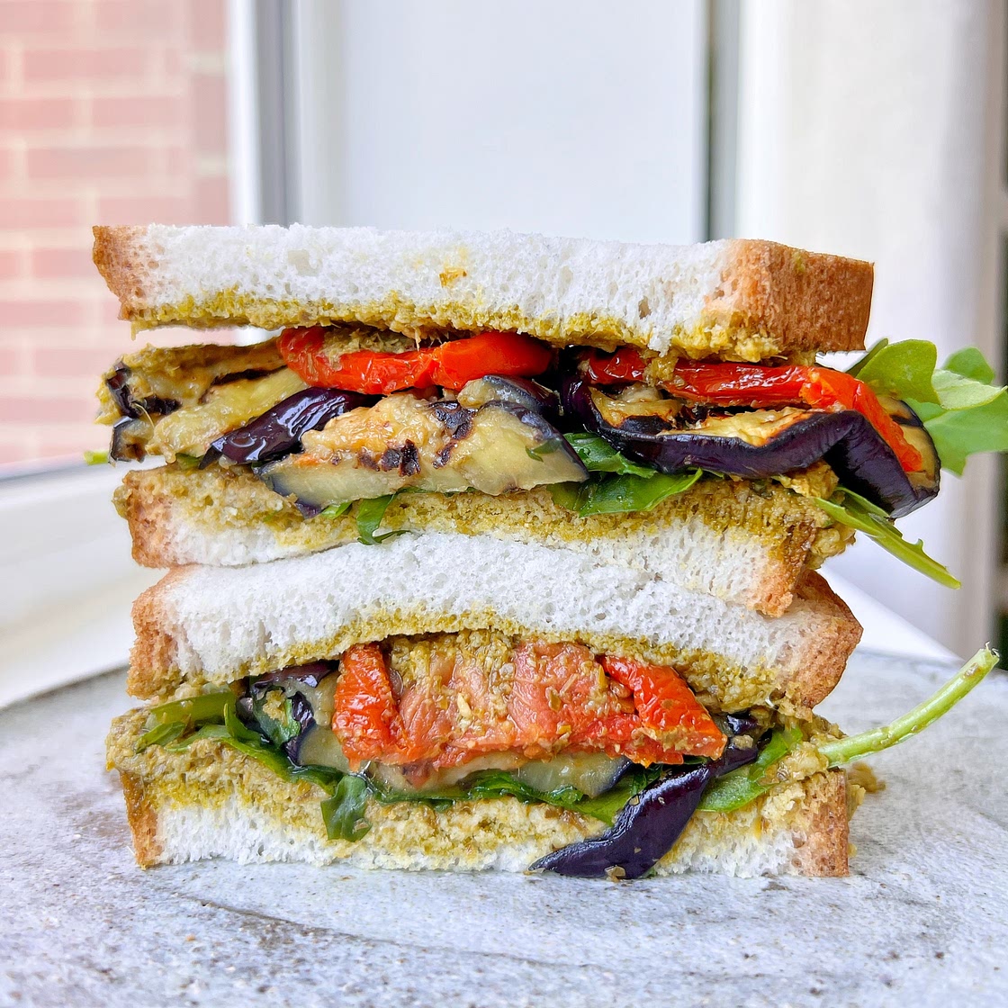 Grilled Aubergine & Pesto Sandwich