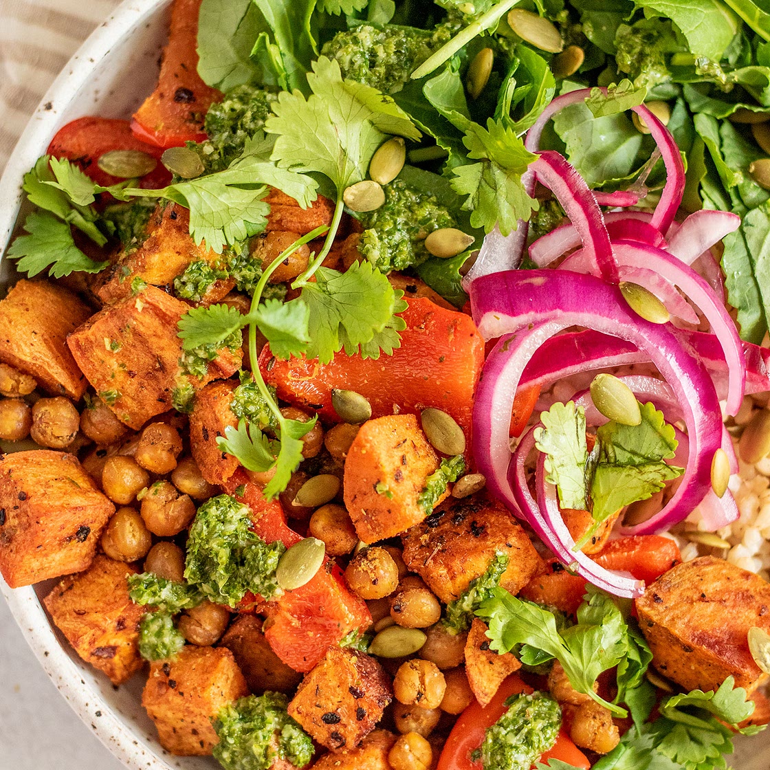Roasted Chili Lime Chickpea Sweet Potato Bowl