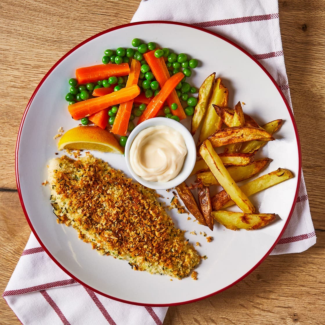 Feel good fish ‘n’ chips with peas