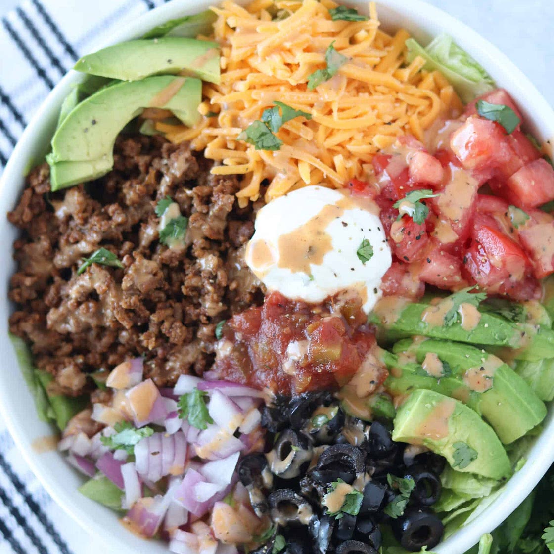 Easy Beef or Chicken Taco Salad (Keto, Low Carb, GF)
