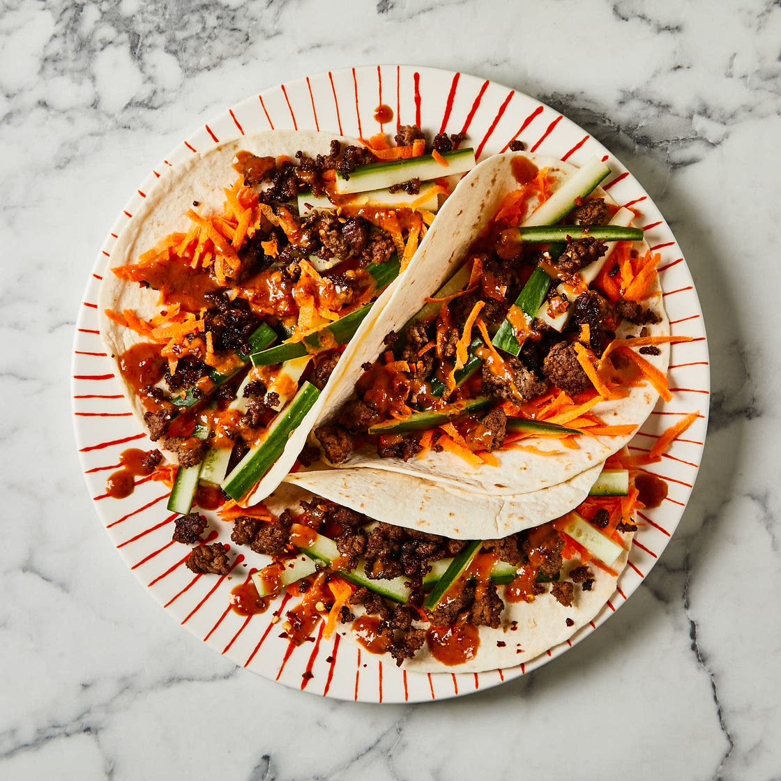 Sticky beef satay wraps
