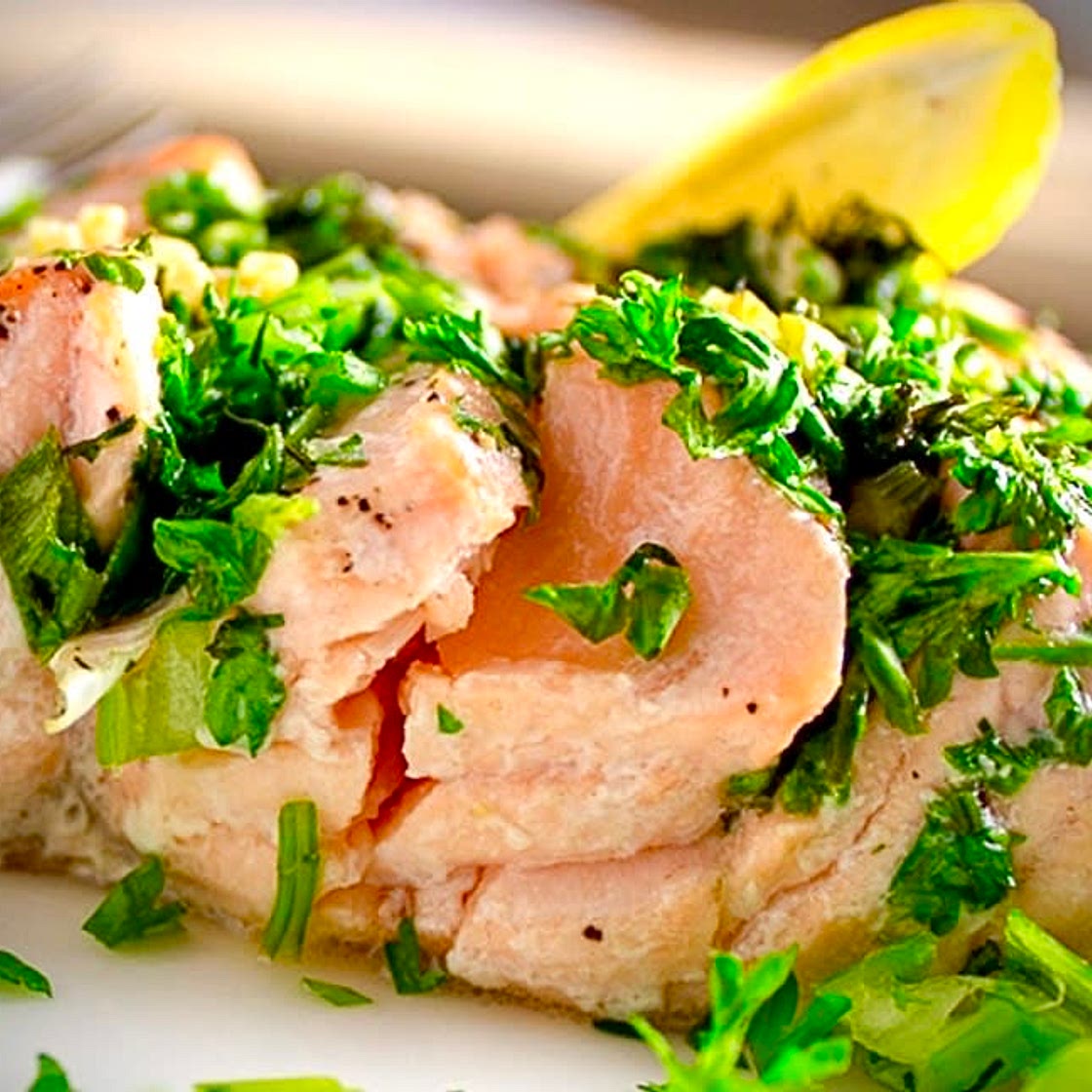 Baked Salmon with Herbs & Tahini Sauce