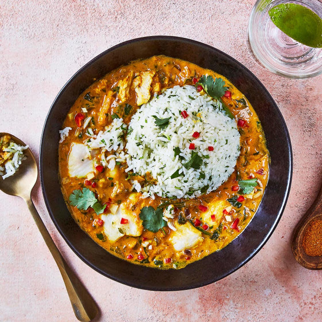 Goan-Style Paneer & Spinach Curry With Coriander Rice