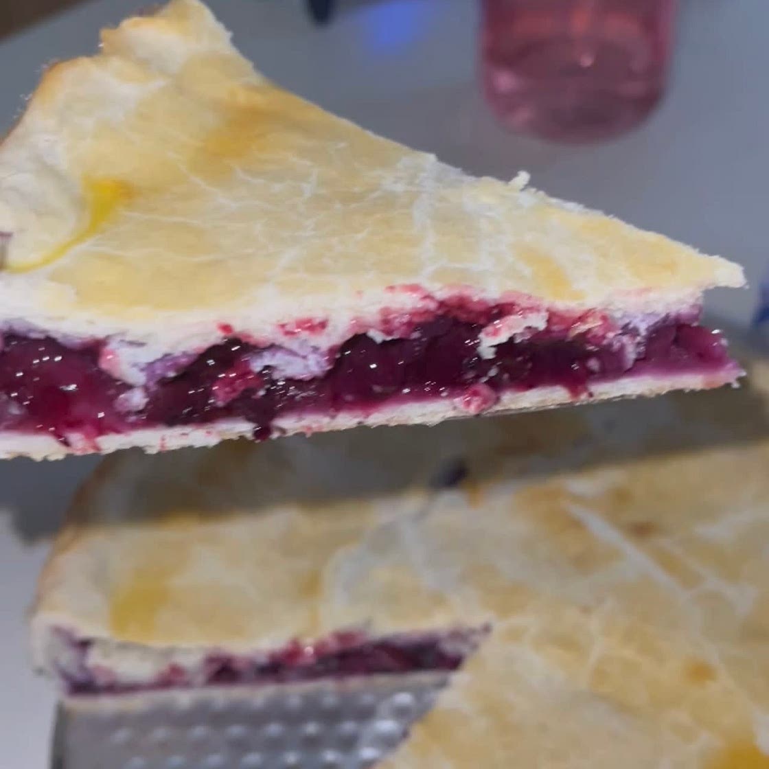Tequila peach and blueberry pie