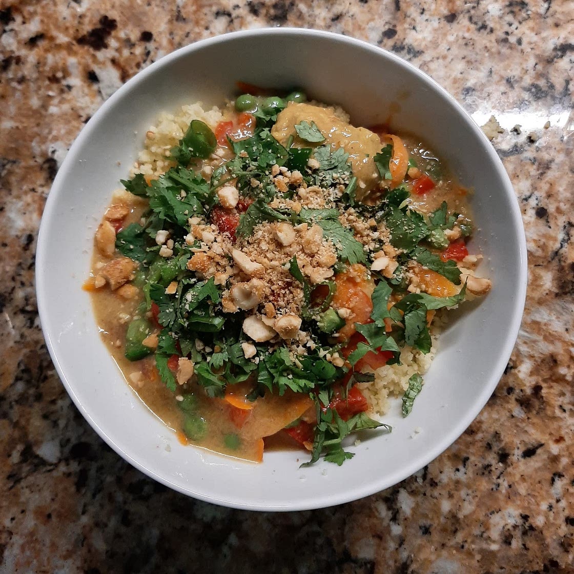 Cilantro Chicken Meatballs in Mango Coconut Sauce